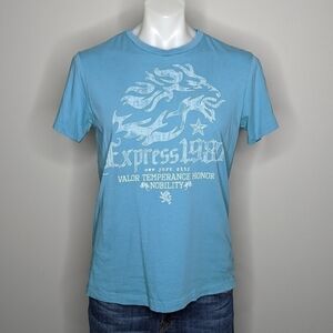 ✨3/$15 Express blue white nobility graphic t-shirt M